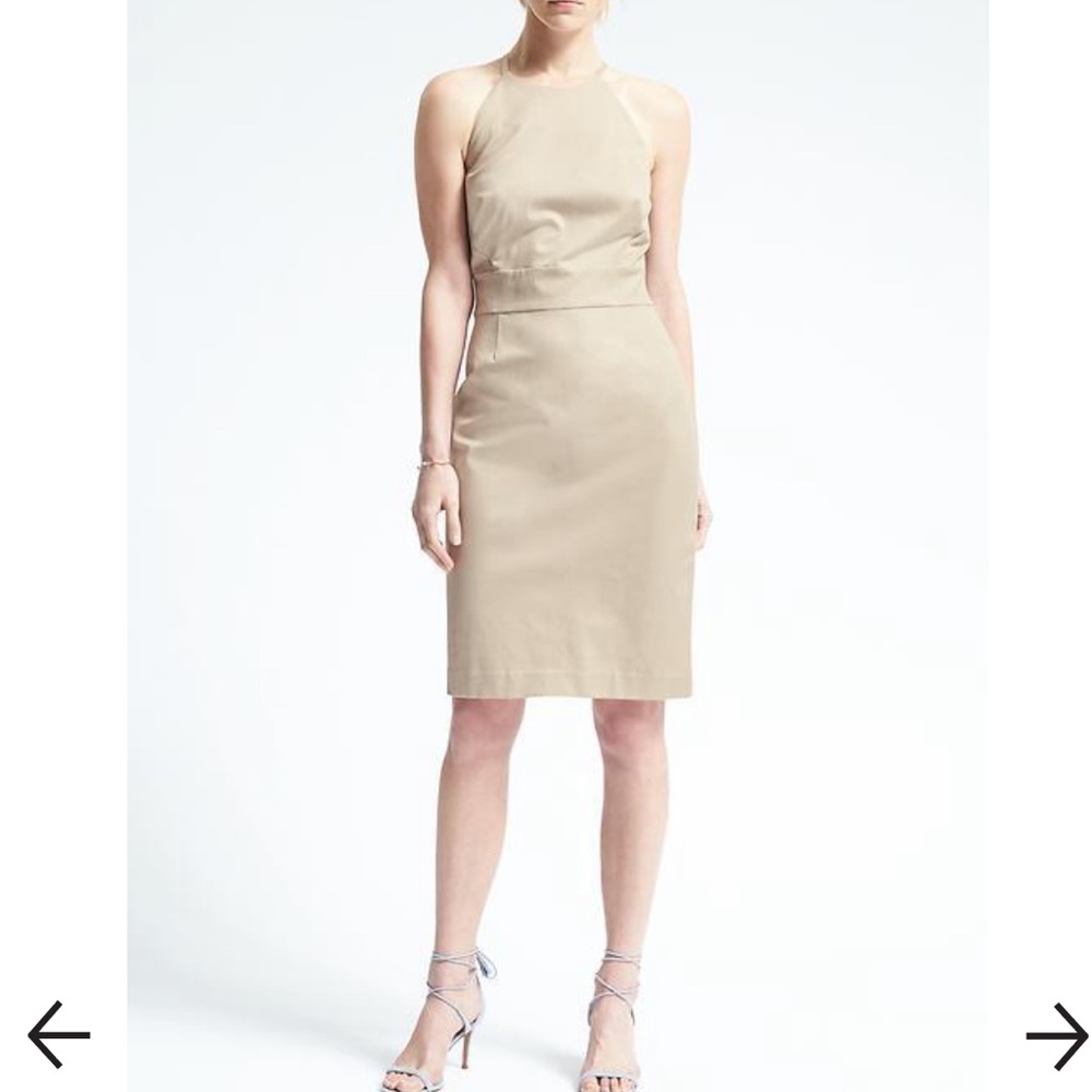 Banana Republic Khaki high neck midi sheath dress size 6